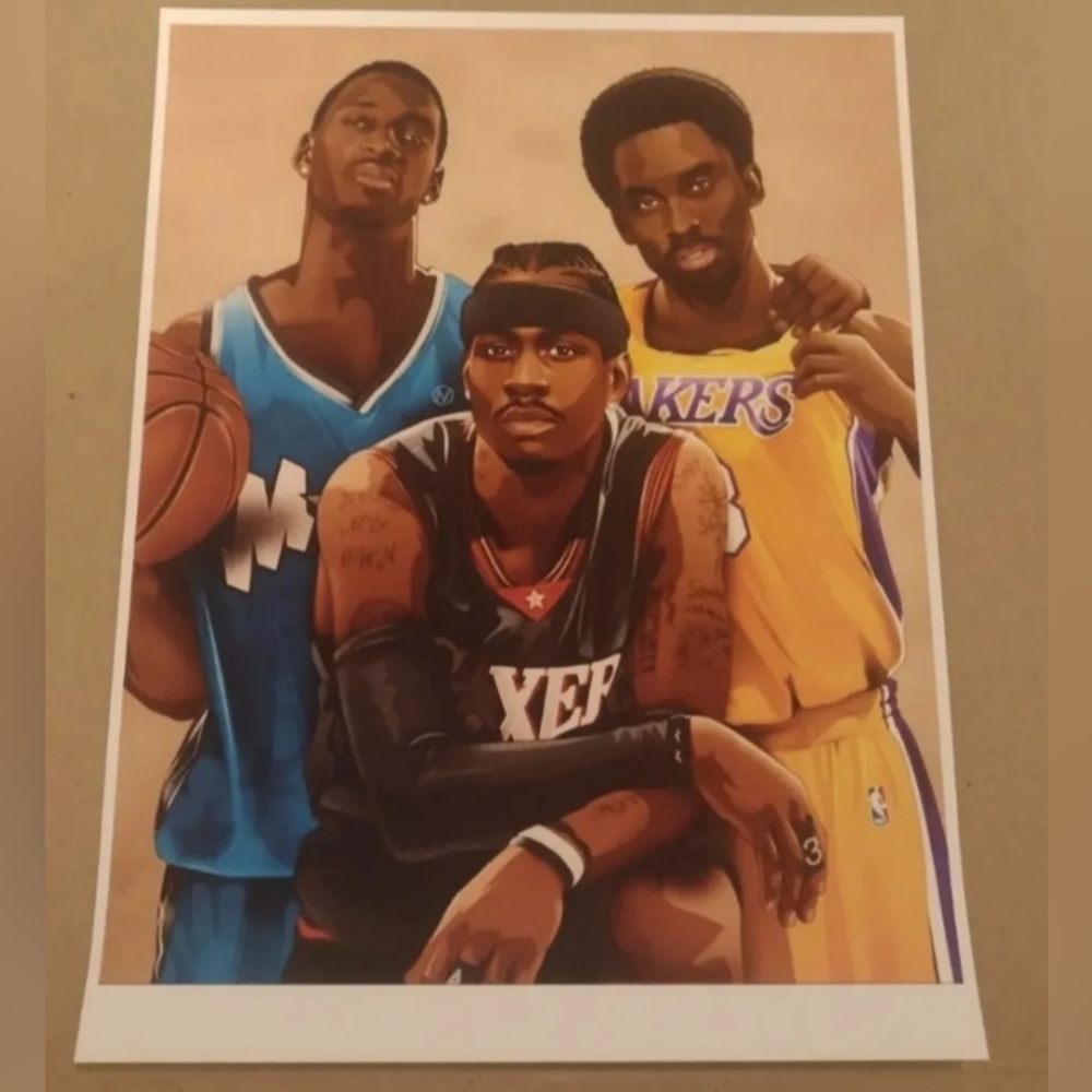 ALLEN IVERSON, KOBE BRYANT & TRACY MCGRADY 8.5x11 GLOSSY REPRINT NBA WALL POSTER